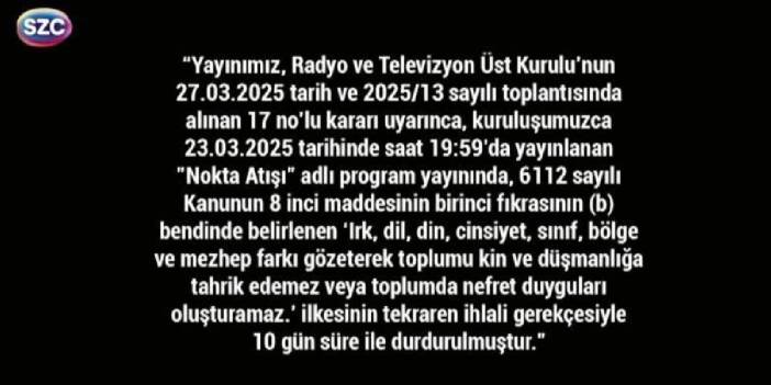 Sansürün karanlığı Sözcü TV'ye çöktü: RTÜK'ün 10 günlük cezası uygulanmaya başlandı