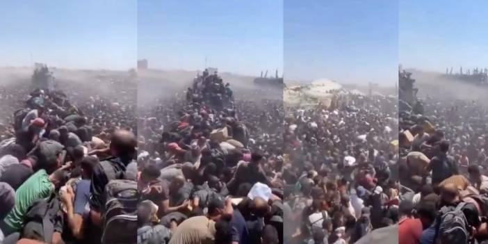 Tarihe geçecek görüntüler... Açlıktan ölümlerin başladığı Gazze'de insanlar yardım malzemesi almaya çalışıyor