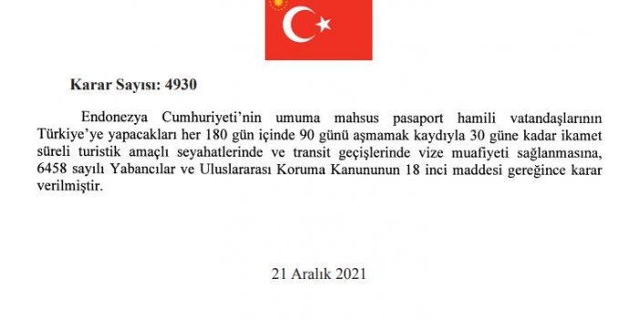 Endonezya'ya vize muafiyeti