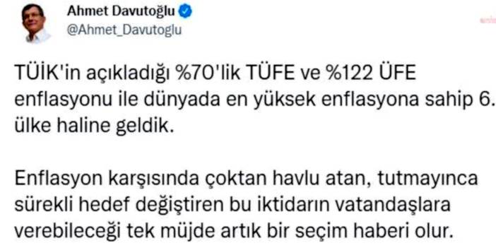 Davutoğlu'ndan enflasyon tepkisi: Dünyada 6'ncı ülkeyiz