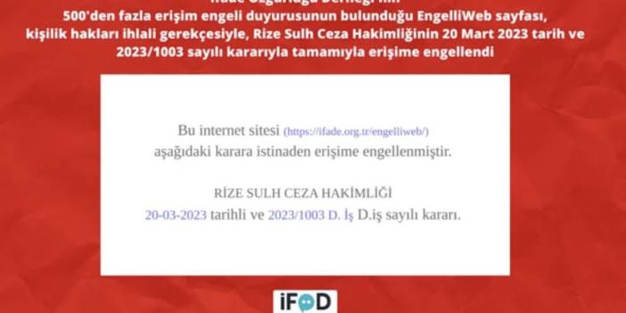 Erişim engellerini duyuran EngelliWeb'e erişim engeli geldi