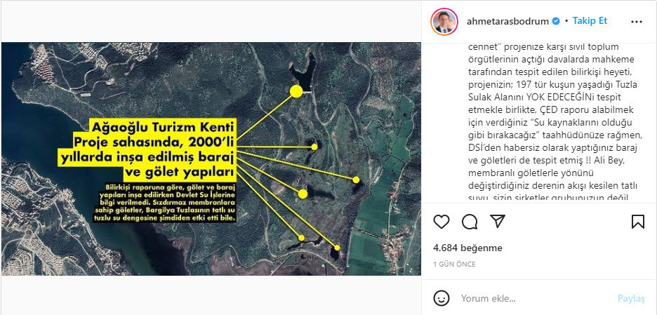 Bodrum Belediye Başkanı Aras: Ağaoğlu kaçak barajlarla doğal su kaynaklarının yönünü değiştirdi