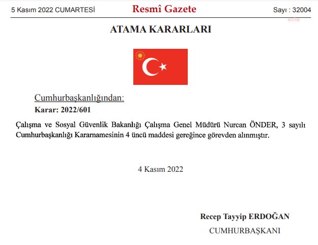 Erdoğan, Çalışma Genel Müdürü'nü görevden aldı