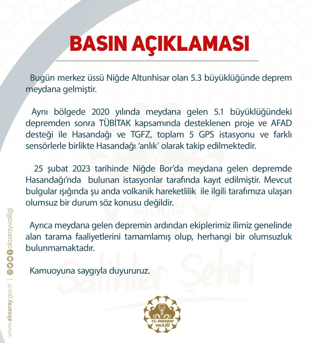 Aksaray Valiliği'nden 'Hasan Dağı' açıklaması: Volkanik hareketlilik yok