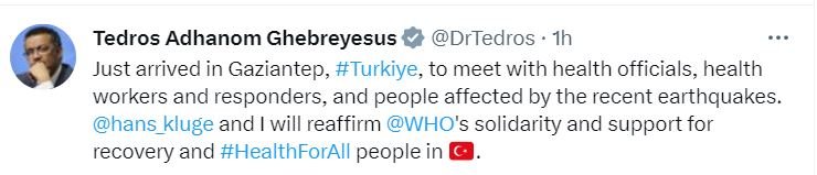 DSÖ Genel Direktörü Dr. Tedros, Gaziantep'te: 'DSÖ'nün Türkiye'deki desteğini yeniden teyit edeceğiz'