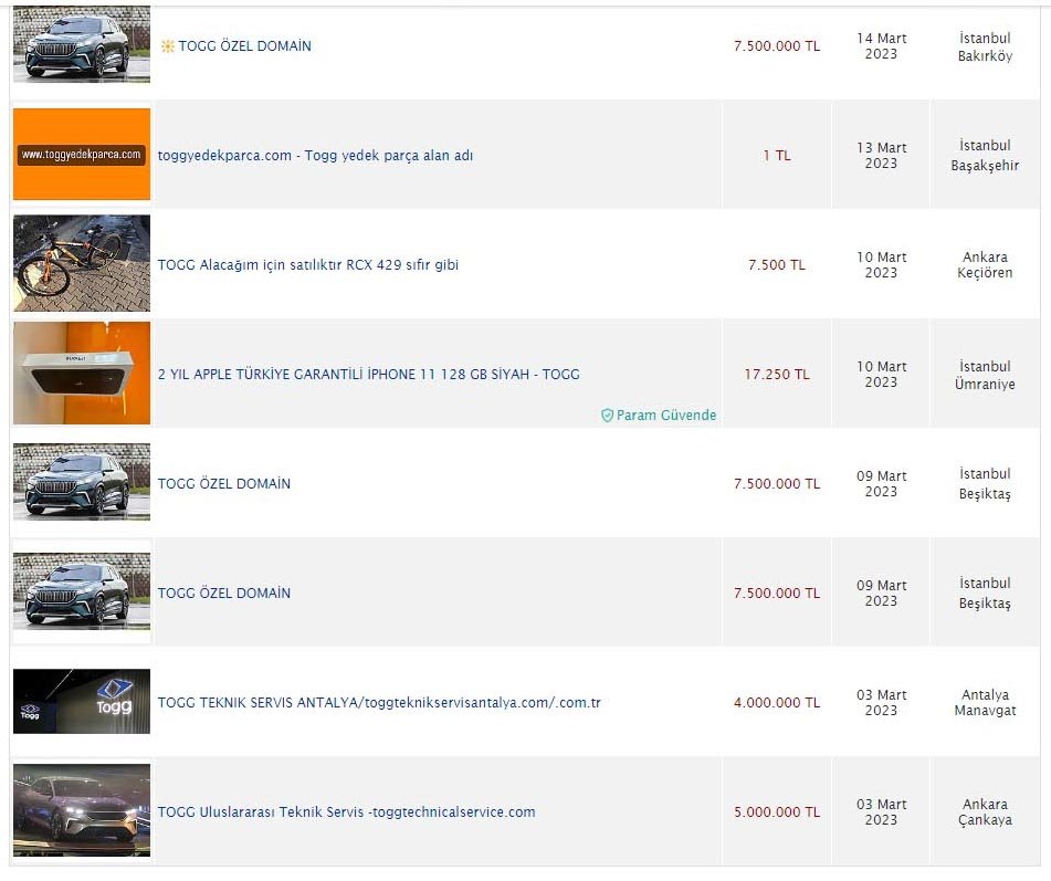 'Dolar ve altın gibi yatırım dahilinde kullanabilirsiniz'... Togg uzantılı internet adreslerini alıp, satışa çıkardılar
