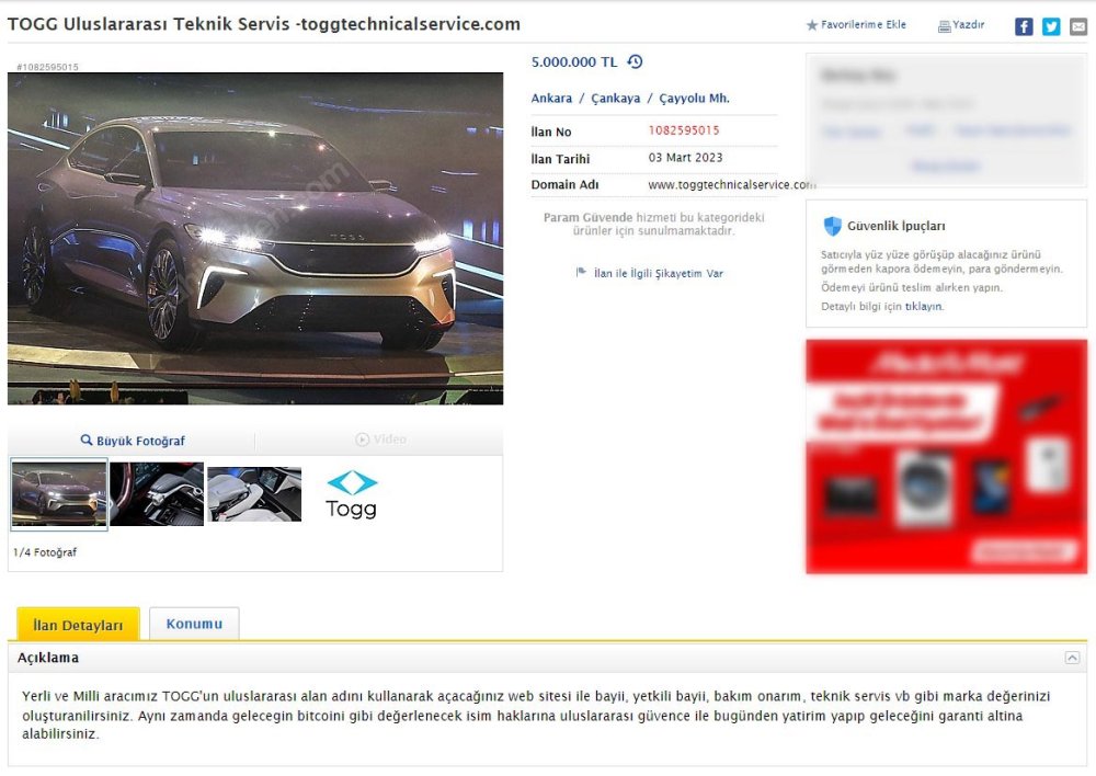 'Dolar ve altın gibi yatırım dahilinde kullanabilirsiniz'... Togg uzantılı internet adreslerini alıp, satışa çıkardılar